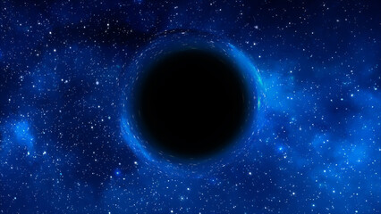 3D rendering of a supermassive black hole against a starry sky - obrazy, fototapety, plakaty