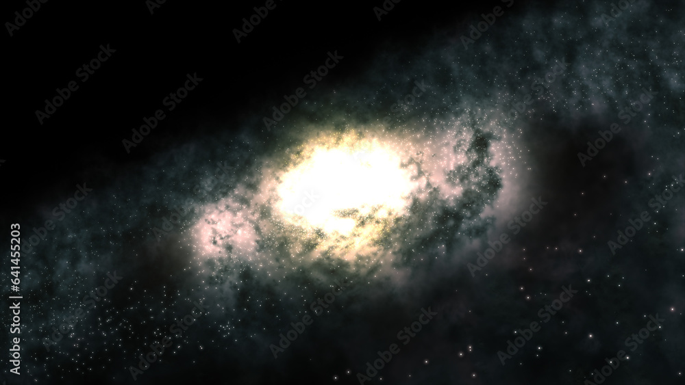 Poster 3d rendering of a bright galaxy consisting of nebulae and star clusters