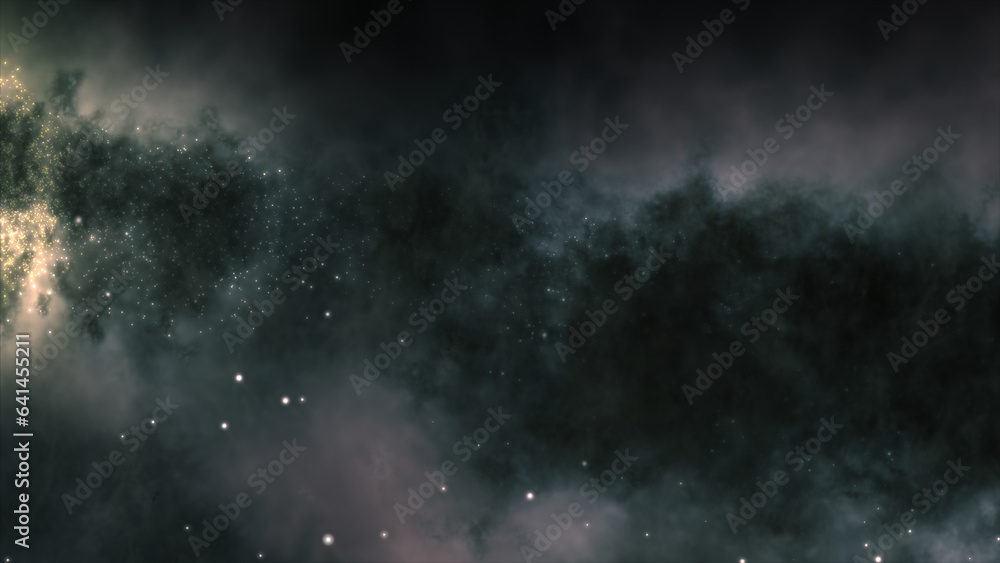 Poster 3d rendering of a bright galaxy consisting of nebulae and star clusters