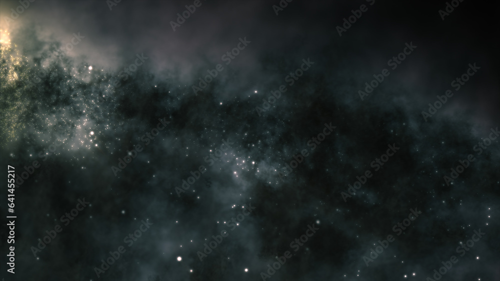 Poster 3d rendering of a bright galaxy consisting of nebulae and star clusters