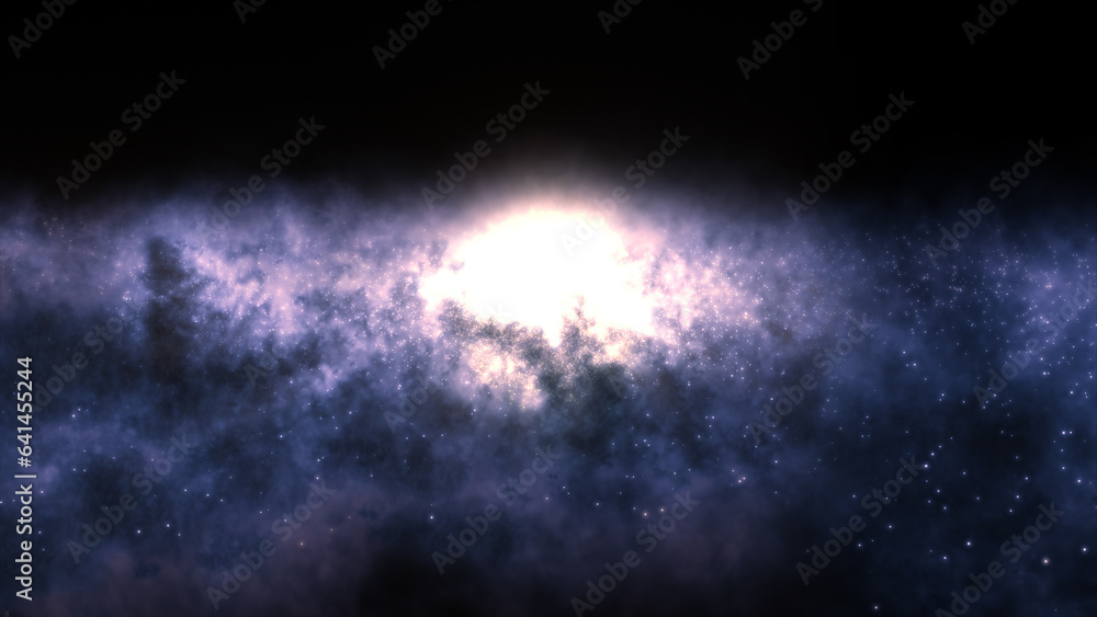Poster 3d rendering of a bright galaxy consisting of nebulae and star clusters