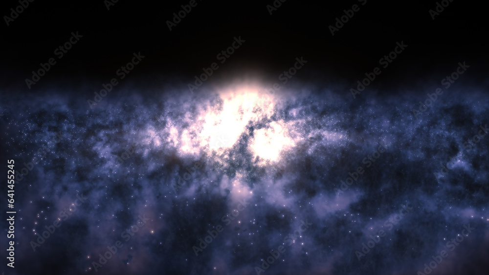 Poster 3d rendering of a bright galaxy consisting of nebulae and star clusters