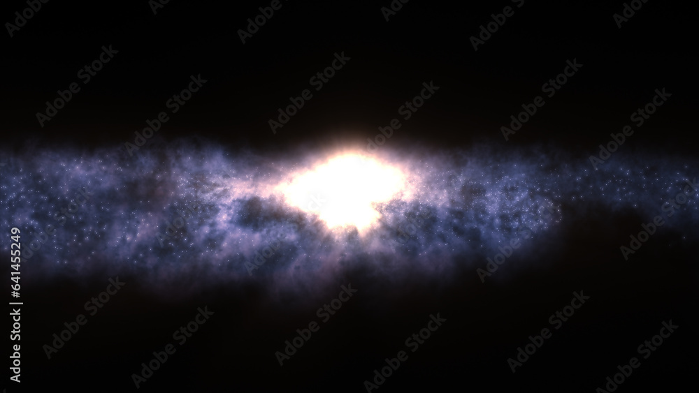 Poster 3d rendering of a bright galaxy consisting of nebulae and star clusters