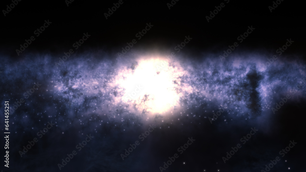 Sticker 3d rendering of a bright galaxy consisting of nebulae and star clusters