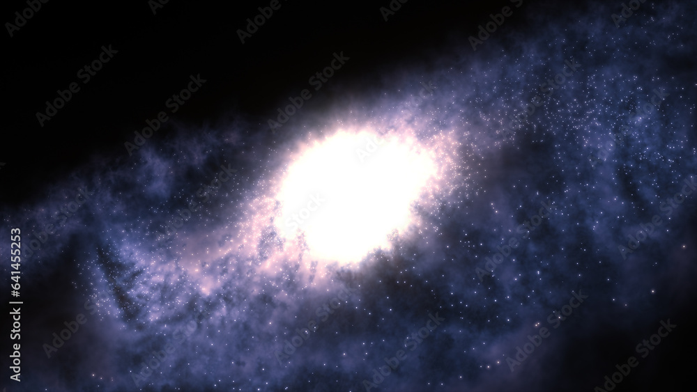 Poster 3d rendering of a bright galaxy consisting of nebulae and star clusters