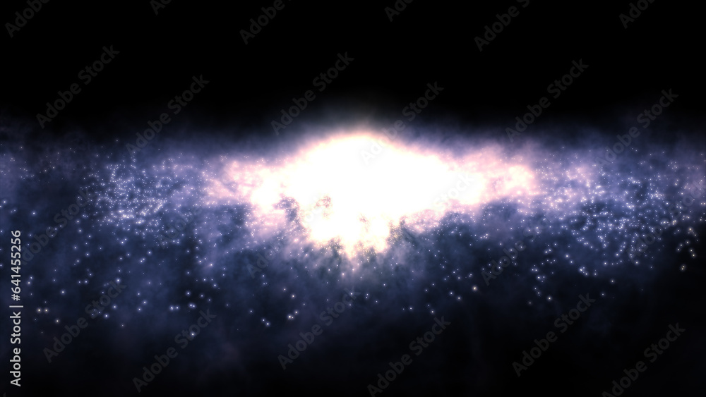 Poster 3d rendering of a bright galaxy consisting of nebulae and star clusters