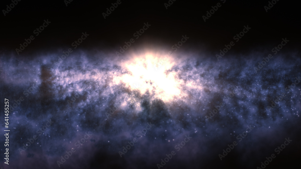 Poster 3d rendering of a bright galaxy consisting of nebulae and star clusters