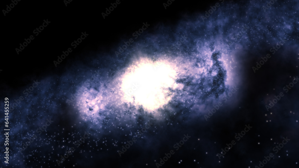 Poster 3d rendering of a bright galaxy consisting of nebulae and star clusters