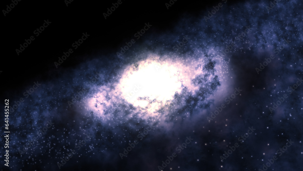 Poster 3d rendering of a bright galaxy consisting of nebulae and star clusters