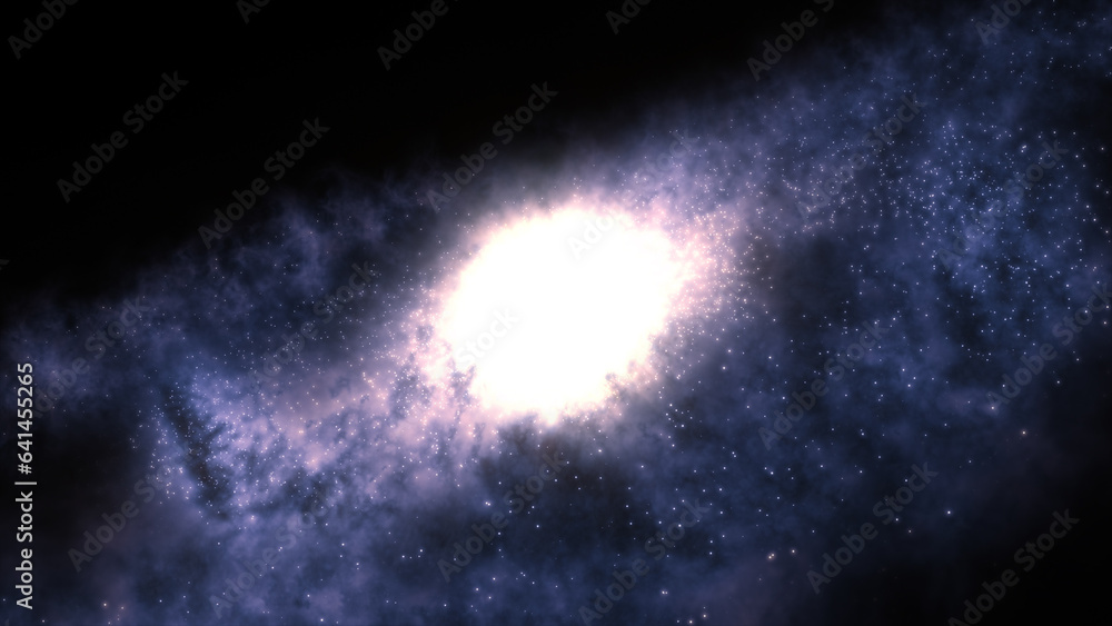 Poster 3d rendering of a bright galaxy consisting of nebulae and star clusters