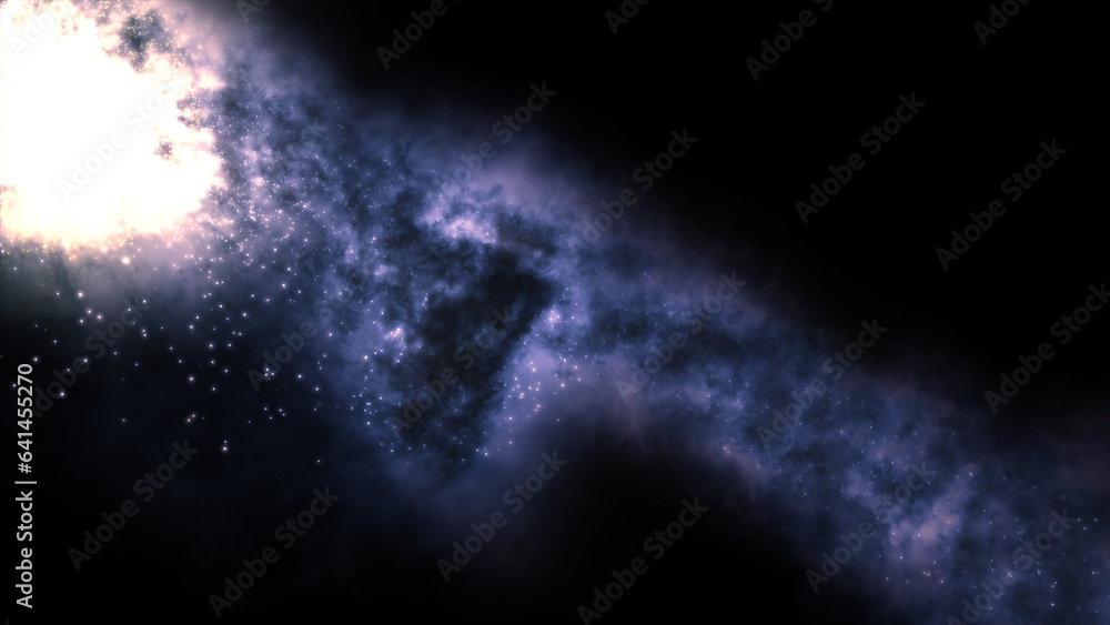 Poster 3d rendering of a bright galaxy consisting of nebulae and star clusters
