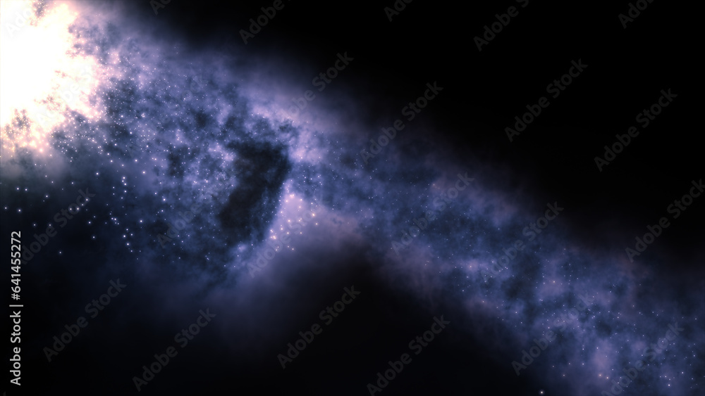 Poster 3d rendering of a bright galaxy consisting of nebulae and star clusters
