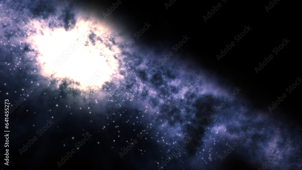 Poster 3d rendering of a bright galaxy consisting of nebulae and star clusters