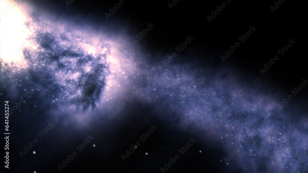 Poster 3d rendering of a bright galaxy consisting of nebulae and star clusters