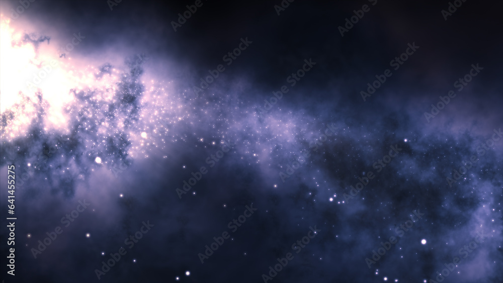 Poster 3d rendering of a bright galaxy consisting of nebulae and star clusters