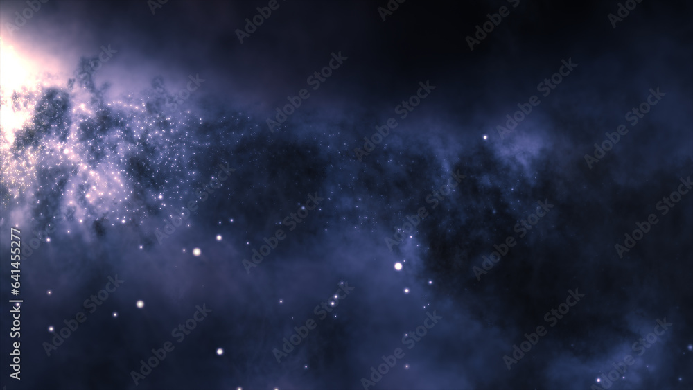 Poster 3d rendering of a bright galaxy consisting of nebulae and star clusters