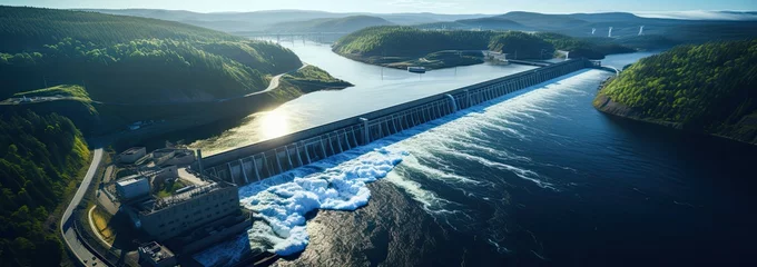 Fotobehang Aerial view of large hydro power project © Photo And Art Panda