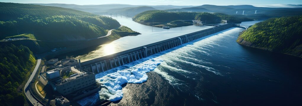 Aerial view of large hydro power project