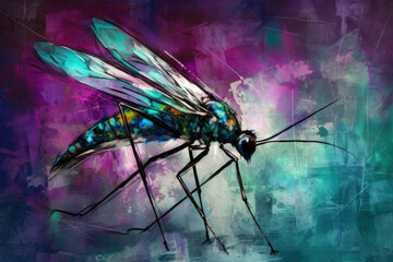 A mosquito, close-up, painting