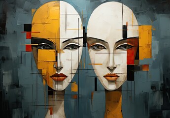 abstract painting of two women