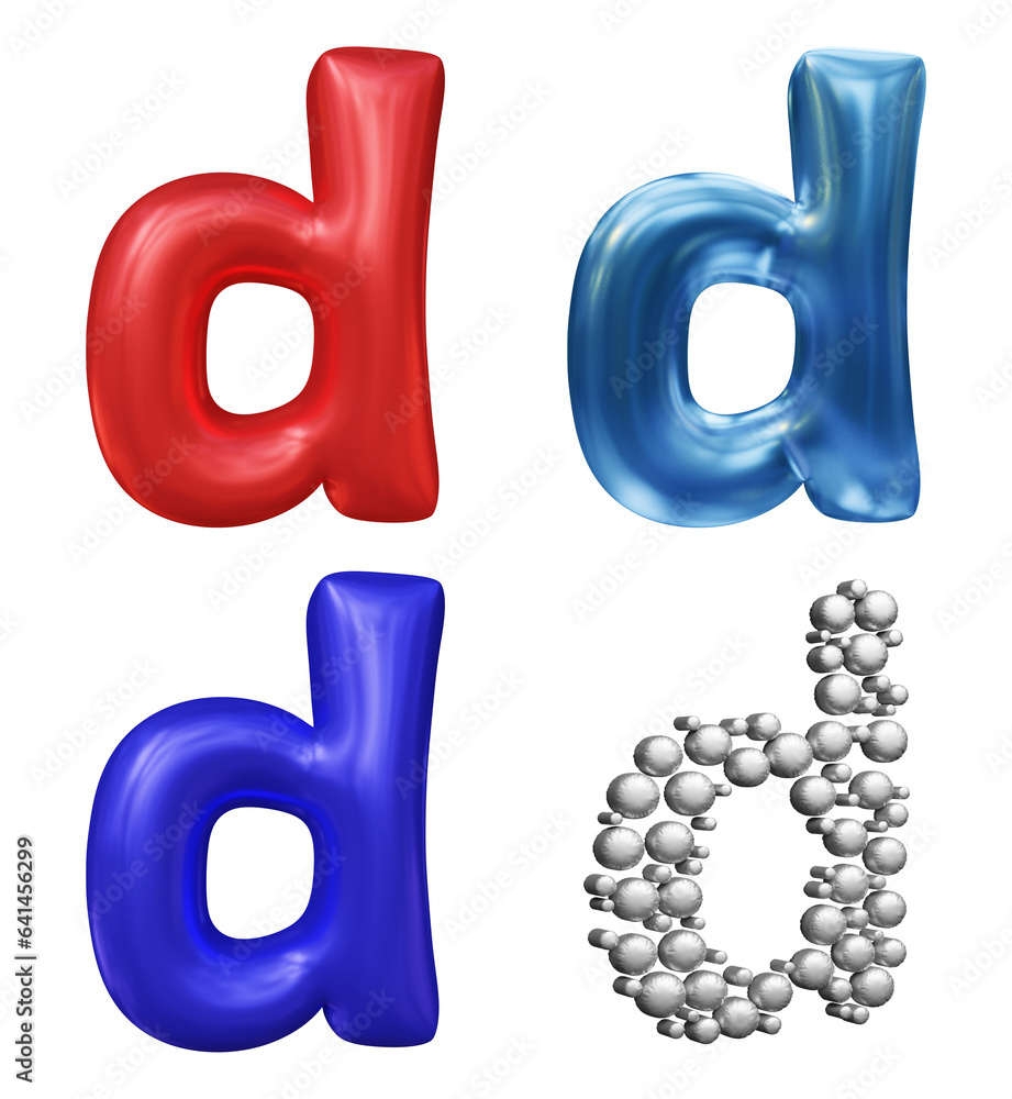 Poster set of alphabet letter d in 3d rendering isolated on transparent background for education and text c