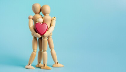 New wooden mannequin with red heart Symbol, valentine day concept