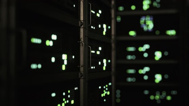 modern server room with supercomputers light