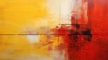 Modern abstract art painting wityh red and yellow color paint