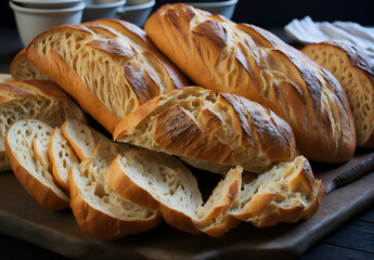 Delicious French bread close-up, perfect for representing the authenticity of local cuisine. Generated by AI