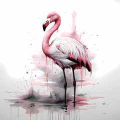 pink flamingo with splash colours, this design was generated with artificial intelligence
