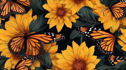 a monarch butterfly, perfectly isolated on a white background, allowing its delicate patterns and graceful form to be the focal point. SEAMLESS PATTERN. SEAMLESS WALLPAPER.
