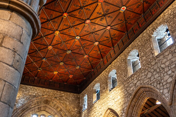 Interior of St Machar's Cathedral in wooden ceilings and medieval decoration, Aberdeen, Scotland.