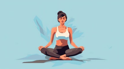 A woman meditates in nature and goes into a trance. Conceptual illustration for yoga, meditation, relaxation, healthy lifestyle. illustration in a flat style. Generative AI.