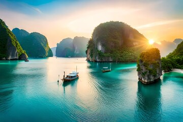 sunset over the river