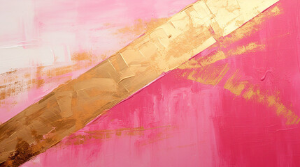 Paintbrush Stroke Background in Pink & Gold Created with Generative AI Technology - obrazy, fototapety, plakaty