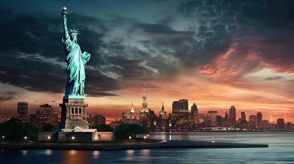 Papier Peint photo Etats Unis statue of liberty city skyline