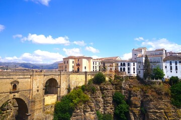 stunning view to the famous Puente Nuevo bridge over the El Tajo de Ronda canyon with the Guadalevín River in Ronda, Málaga, Andalusia, Spain