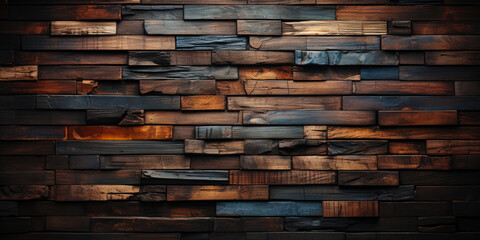 Wood background. Modern wooden facing background. Dark wooden banner. Rustic three-dimensional wood texture