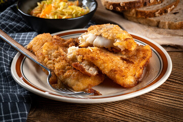 Fried cod fillet.