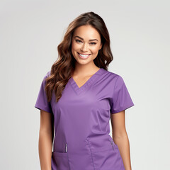 Fototapeta premium Portrait of a Nurse Wearing Purple Scrubs-Smiling