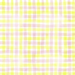 Pink Yellow Gingham Check Hand Drawn Background
