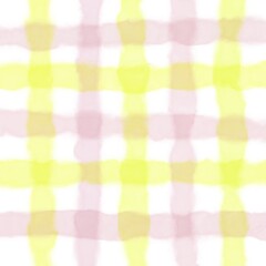 Pink Yellow Gingham Check Hand Drawn Background