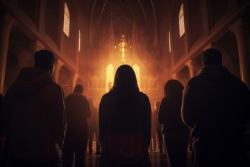 Fototapeta na wymiar serene moment of devotion in church, Generative AI