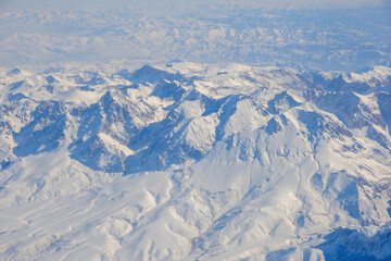 Aerial view of snow-capped Taurus mountains in Turkey