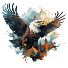 An eagle t-shirt design capturing the essence of the wilderness, the eagle soaring above a rugged canyon, Generative Ai