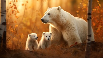 Polar bear in the autumn picturesque forest