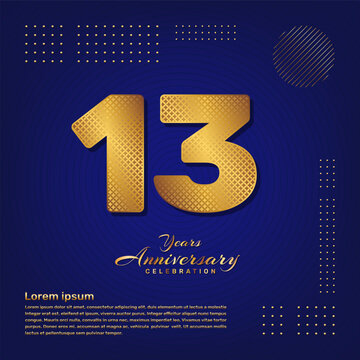 13th anniversary celebration template design with a golden pattern number style isolated on a blue background, vector template