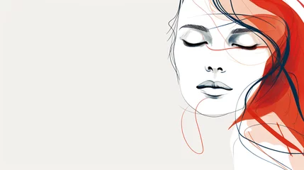 Ingelijste posters Een lijn portrait of woman drawing of graphic one contour line on blank background made with generative AI  © Annuitti