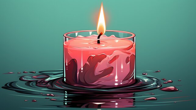 A pink candle with a lit flame inside, creating a warm and cozy ambiance