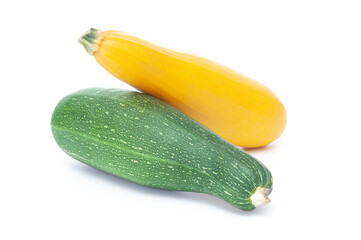 Zucchinis close up on a white background